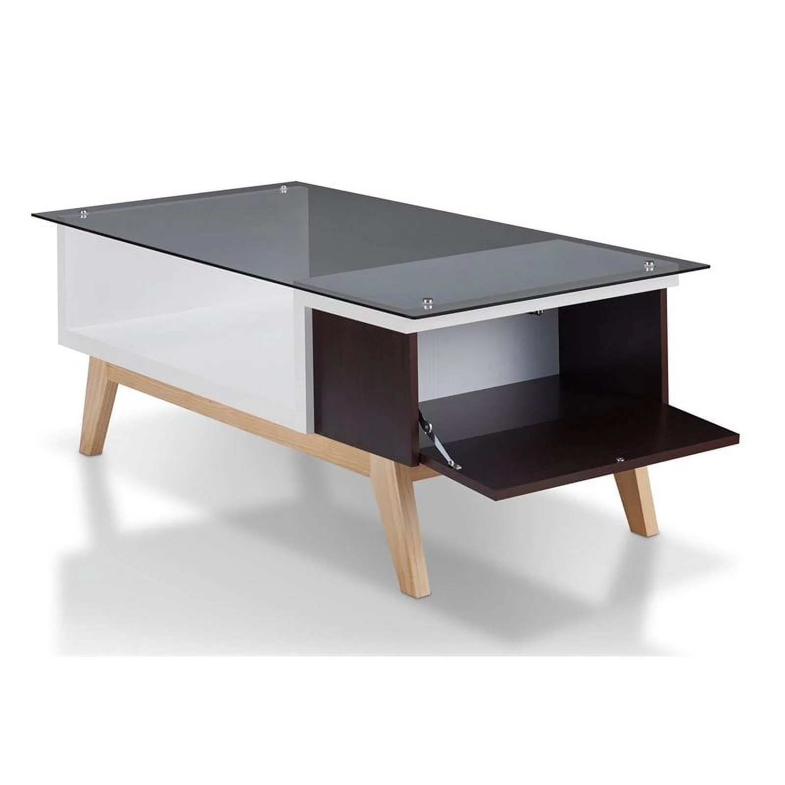 Furniture of America Rokan Mid-Century Glass Top Coffee Table in Espresso