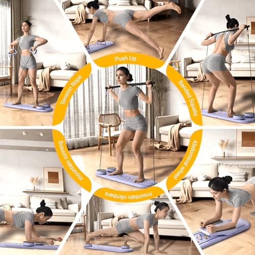 Pilates Reformer Sets Pilates Board 6in1 Multifunctional Abdominal core Trainer Workout Equipment,Exercise Board Foldable Ab Board Trainer Pilates Exercise Machine (Purple)