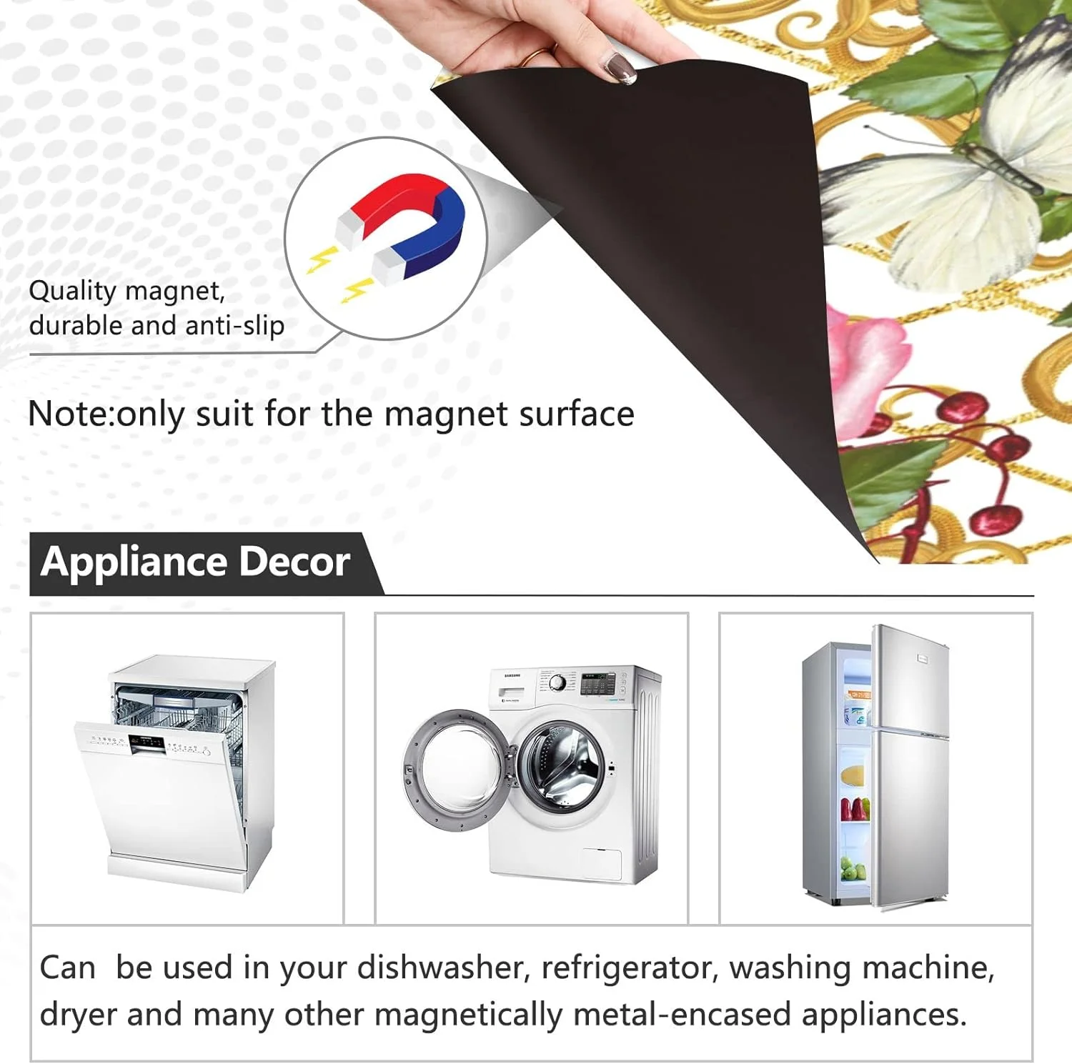 GZHJMY Dishwasher Magnet Cover Vintage Gold Pink Rose Leaves Magnetic Dish Washer Door Panel Cover Sticker Refrigerator Magnet Decal Appliances Stickers for Home Kitchen Home Decor