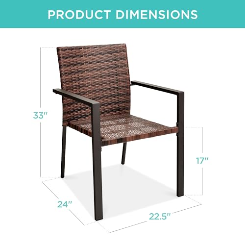 Best Choice Products Set of 2 Stackable Outdoor Wicker Dining Chairs All-Weather Firepit Armchair w/Armrests, Steel Frame for Patio, Deck, Garden, Yard - Black