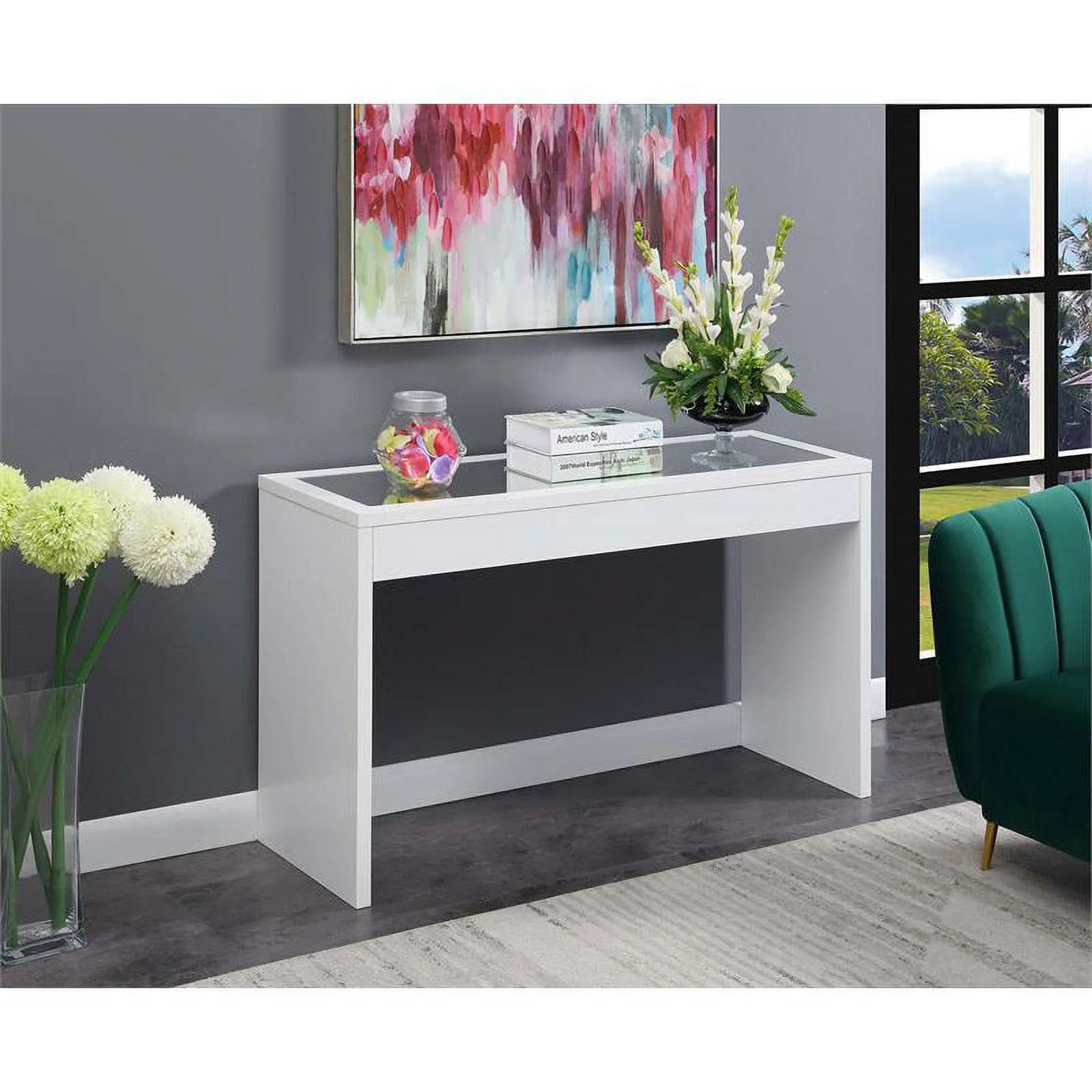 Pemberly Row Transitional Mirrored Console Table in White Wood Finish