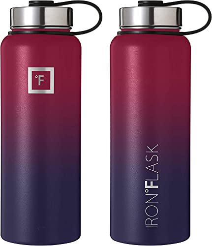 IRON °FLASK Camping & Hiking Hydration Flask with 3 Lids - Stainless Steel, Double Walled & Vacuum Insulated Water Bottle - Leak Proof & BPA Free (Midnight Black, Straw - 40 oz)
