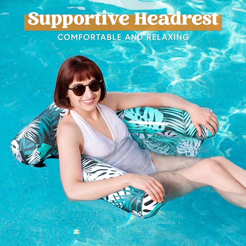 Sloosh Pool Floats Chairs Adult, Inflatable Pool Lounge Chairs,Plant Pattern Floating pool Hammock Chair for Adults,Blow up Pool Noodles Floats for Pool Party Summer Water Fun