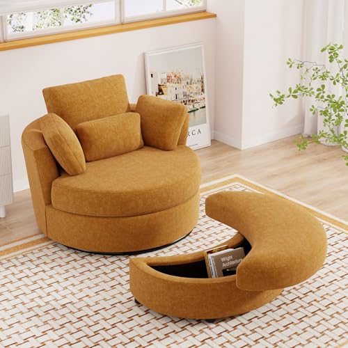 Oversized Swivel Accent Chair with Half Moon Storage Ottoman, 42