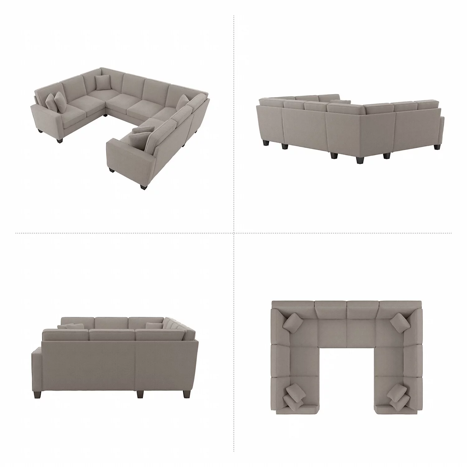 Stockton 112W U Shaped Sectional Couch in Beige Herringbone Fabric