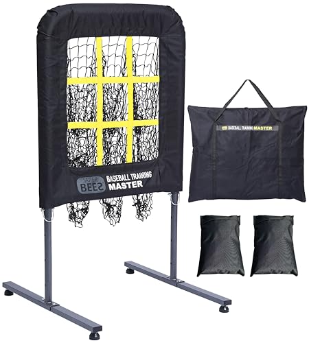 Pitching Net with Strike Zone, 9 Hole Pitching net Target, Portable Softball Baseball pitchier Training Equipment Height Adjustable with Carrying Bag