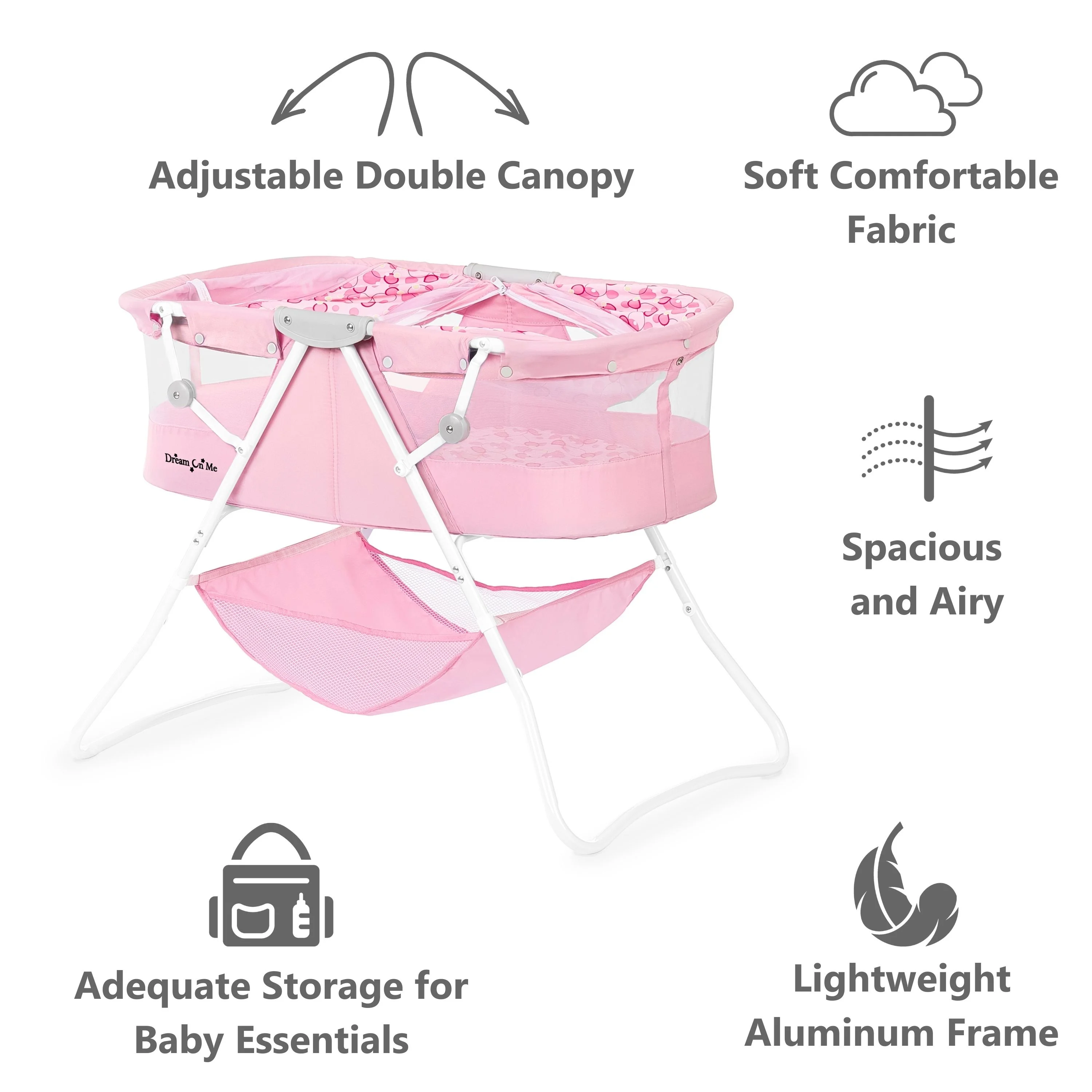 Dream On Me Karley Bassinet in Pink