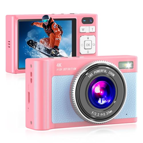 Forc Digital Camera,4K Camara de Fotos with 64GB Card,18X Zoom Anti-Shake Video,Vintage Camera for Camping Traveling Vlogging &Teen Parties,Portable for Kids Girls Boys Gifts