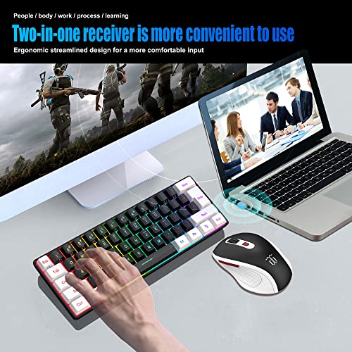Snpurdiri 60% Wireless Gaming Keyboard and Mouse Combo, Include 2.4G Small Mini 60% Merchanical Feel Keyboard, Ergonomic Design Vertical Feel Wireless Mouse