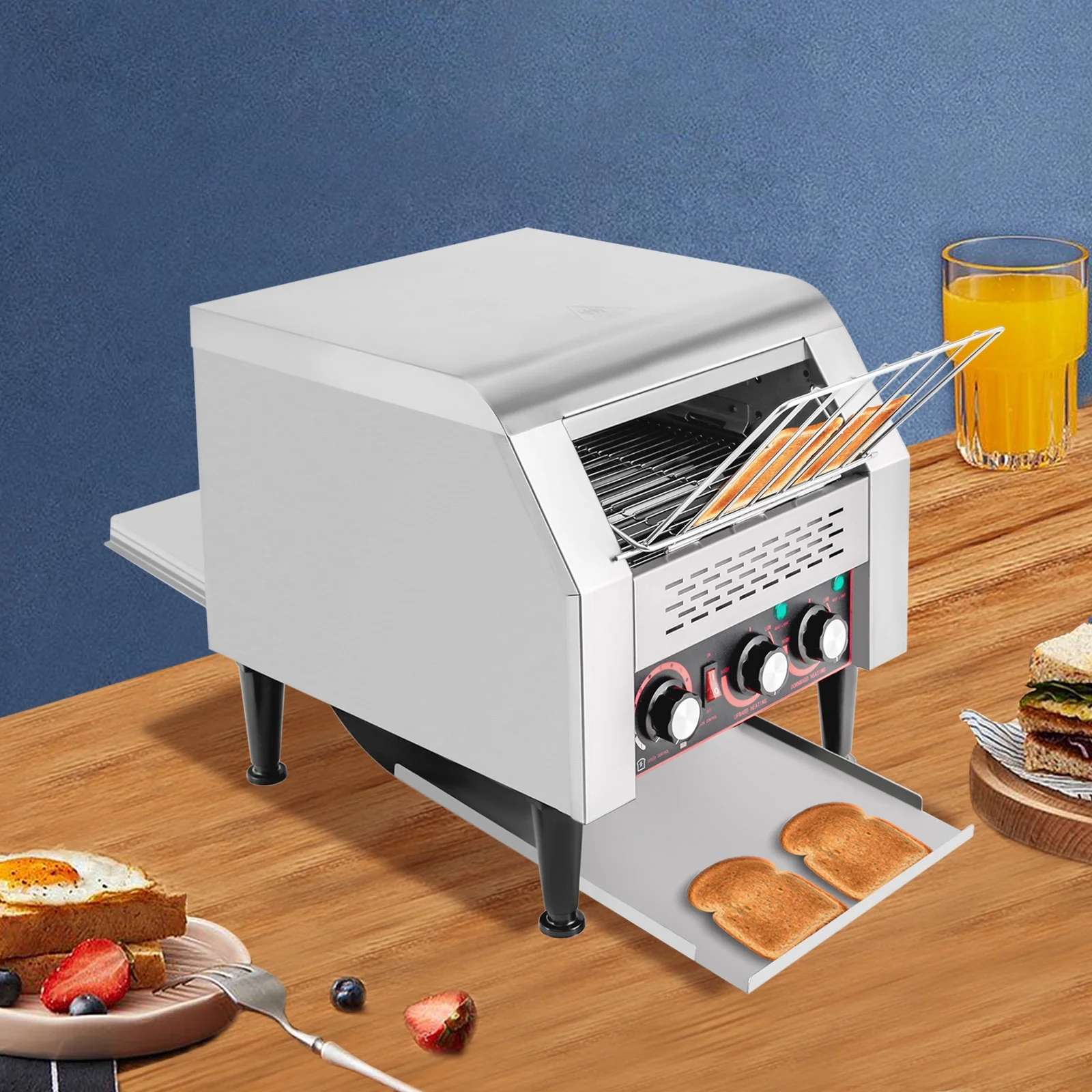 300 Slices/H Commercial Conveyor Toaster, Stainless Steel Kitchen Toasters with 2 Heating Modes,7 Levels Speeds, Bagel Function, Removable Crumb Tray