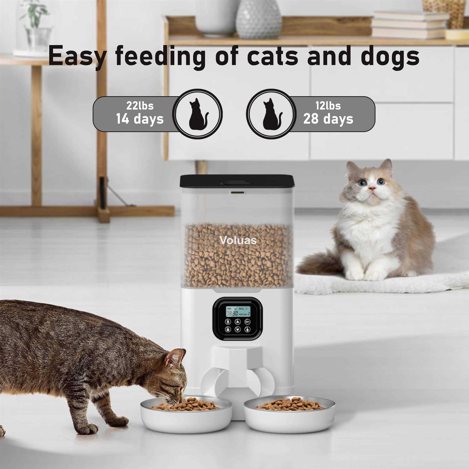 Voluas Automatic Cat Feeders for Two Cats Double Pet Feeder with 2 Stainless Steel Bowls - Pet Supplies online store
