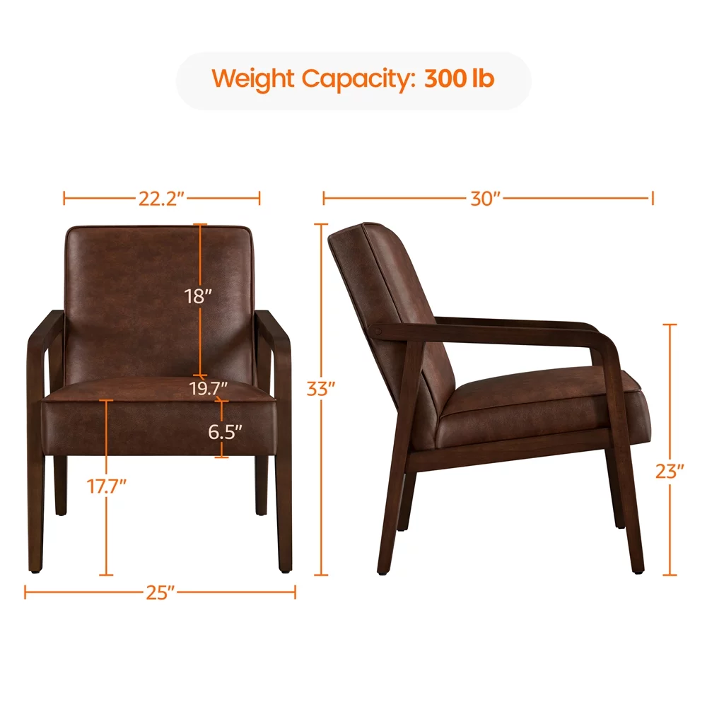 Topeakmart Modern Upholstered Faux Leather Accent Armchair with Solid Wood Frame, Dark Brown