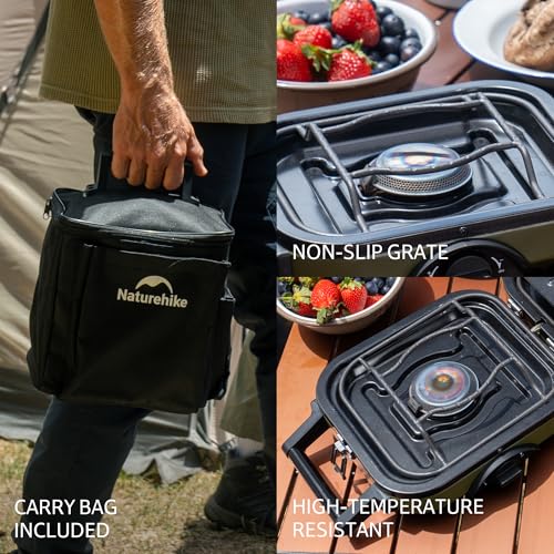 Naturehike 2 Burner Folding Camping Stove with Griddle, Portable Camp Isobutane Gas Stove with 16000 BTU Adjustable Burners & Piezo Ignition