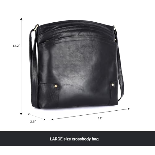 Terry Large Soft Real Leather Womens Crossbody Handbags and Purses-Triple Zip Premium Sling Crossover Shoulder Bag