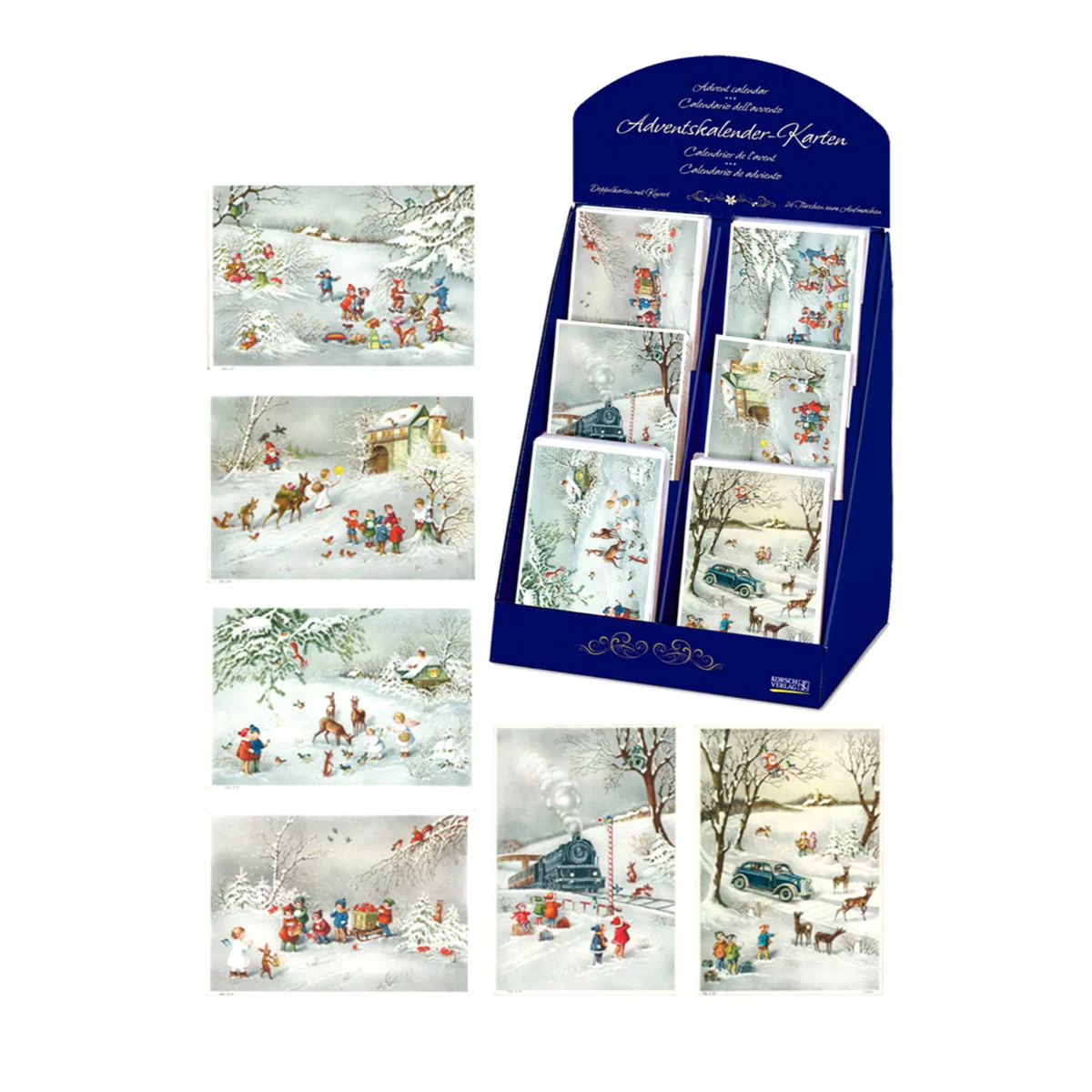 Alexander Taron Set of 60 Korsch Assorted Christmas Advent Cards with a Stand 6.75