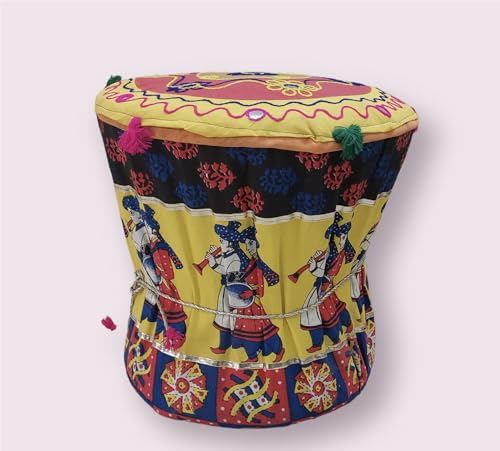 Handcrafted Bamboo Mudda Stool - Versatile Wooden Ottoman, ottoman bench seat mudda stool for home (Yellow)