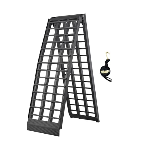 FACHNUO 6.5FT Folding Motorcycle Ramp 650LBS Capacity 1PC, Aluminum Trailer Loading Ramps with Load Straps for Pickup Trucks/Lawn Mower/ATV/UTV/Dirt Bike/Trollrys, Portable Shed Ramp 78.3