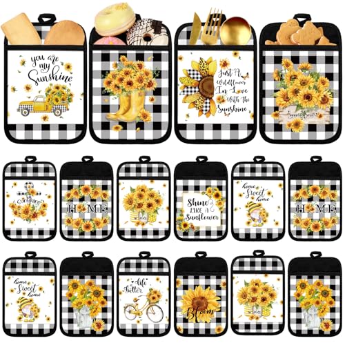 12 Pcs Christmas Pot Holders with Pocket Xmas Retro Pot Holders for Kitchen Winter Hot Pads Oven Mitts Cookie Bag Cute Heat Resistant Farmhouse Oven Gloves Baking Cooking