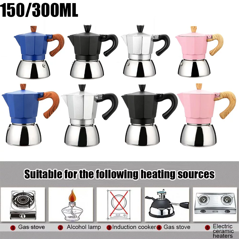 QIFEI Moka Pot, Stainless Steel Moka Stovetop Espresso Maker Coffee Moka Pot Black