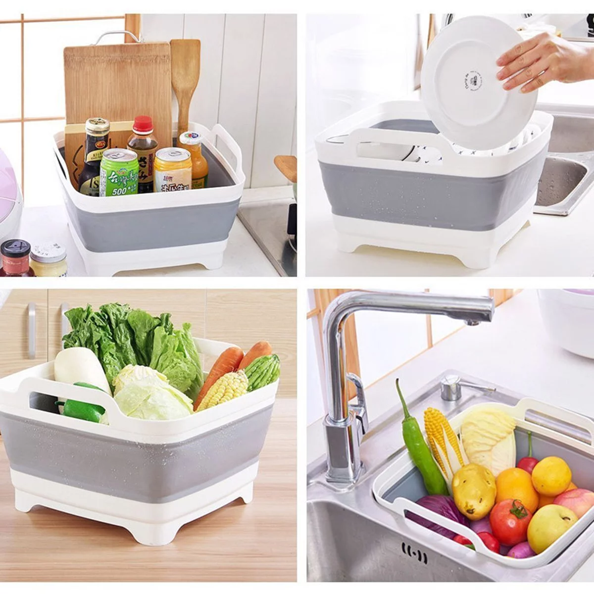 Musuos Dish Tub Collapsible Collapsible with Drain Plug Carry Handles, Washing Basin Drainer