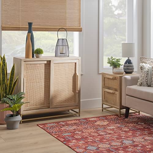 Powell Natural Rattan and Gold Base 2 Danika, Two Drawer Cabinet, Beige