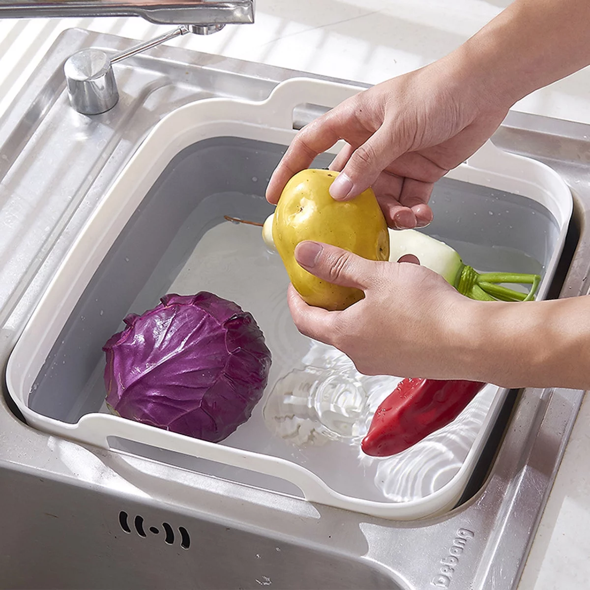 Musuos Dish Tub Collapsible Collapsible with Drain Plug Carry Handles, Washing Basin Drainer