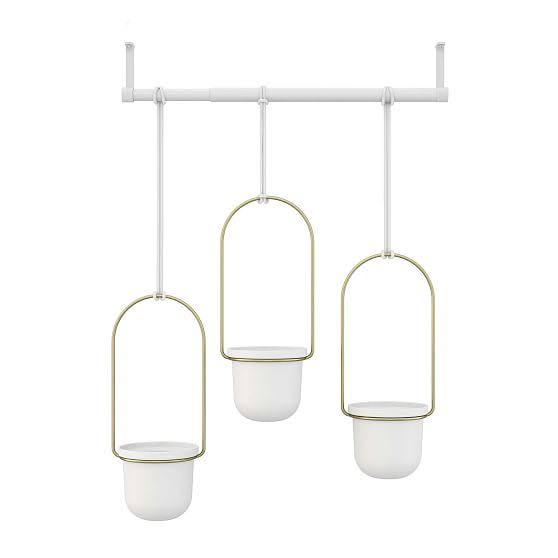 Triflora Hanging Planter, White u0026 Brass