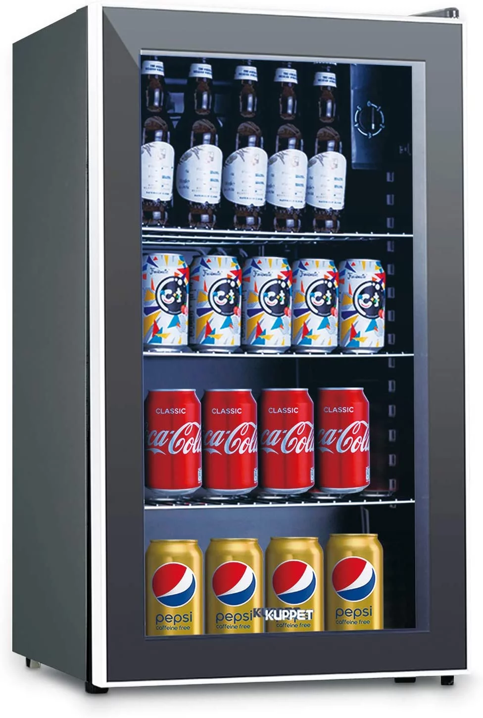 TABU 120 Can Beverage Cooler and Refrigerator, Glass Door, Perfect for Soda Beer or Wine, Black&Stainless Steel, 3.1 Cu.Ft