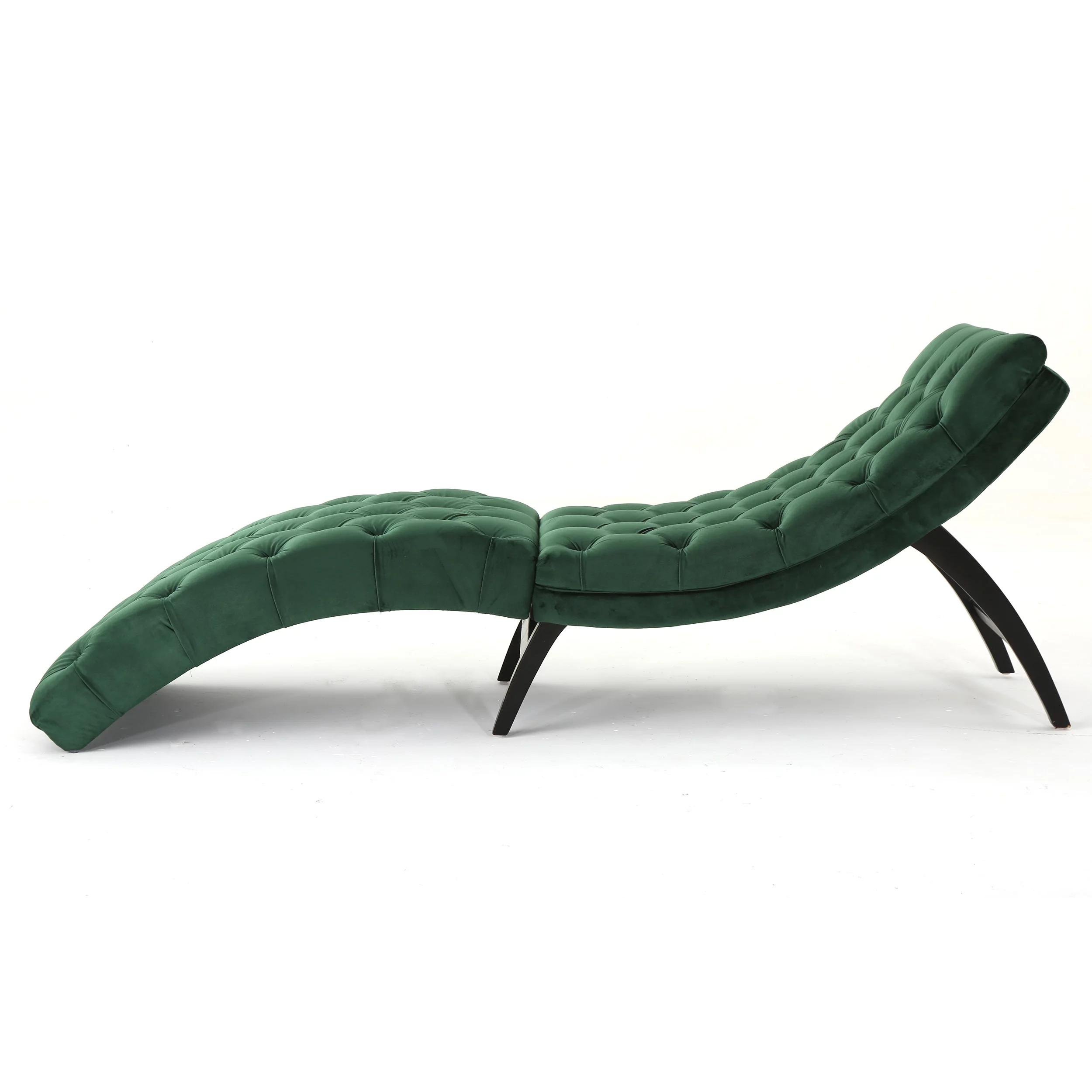 Grasby Tufted Emerald Velvet Chaise Lounge, Emerald and Expresso
