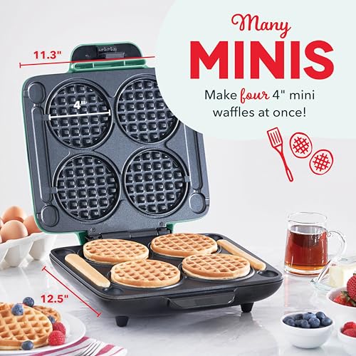 DASH Multi Mini Waffle Maker: Four Mini Waffles, Perfect for Families and Individuals, 4 Inch Dual Non-stick Surfaces with Quick Release & Easy Clean - Aqua