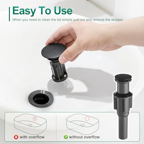 VOTON Vessel Sink Faucet Matte Black Tall Bathroom Faucet Single Handle Vanity Bathroom Sink Faucet 1 Hole Basin Mixer Tap with Water Supply Hose and Pop Up Sink Drain