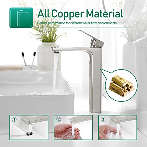 VOTON Vessel Sink Faucet Matte Black Tall Bathroom Faucet Single Handle Vanity Bathroom Sink Faucet 1 Hole Basin Mixer Tap with Water Supply Hose and Pop Up Sink Drain