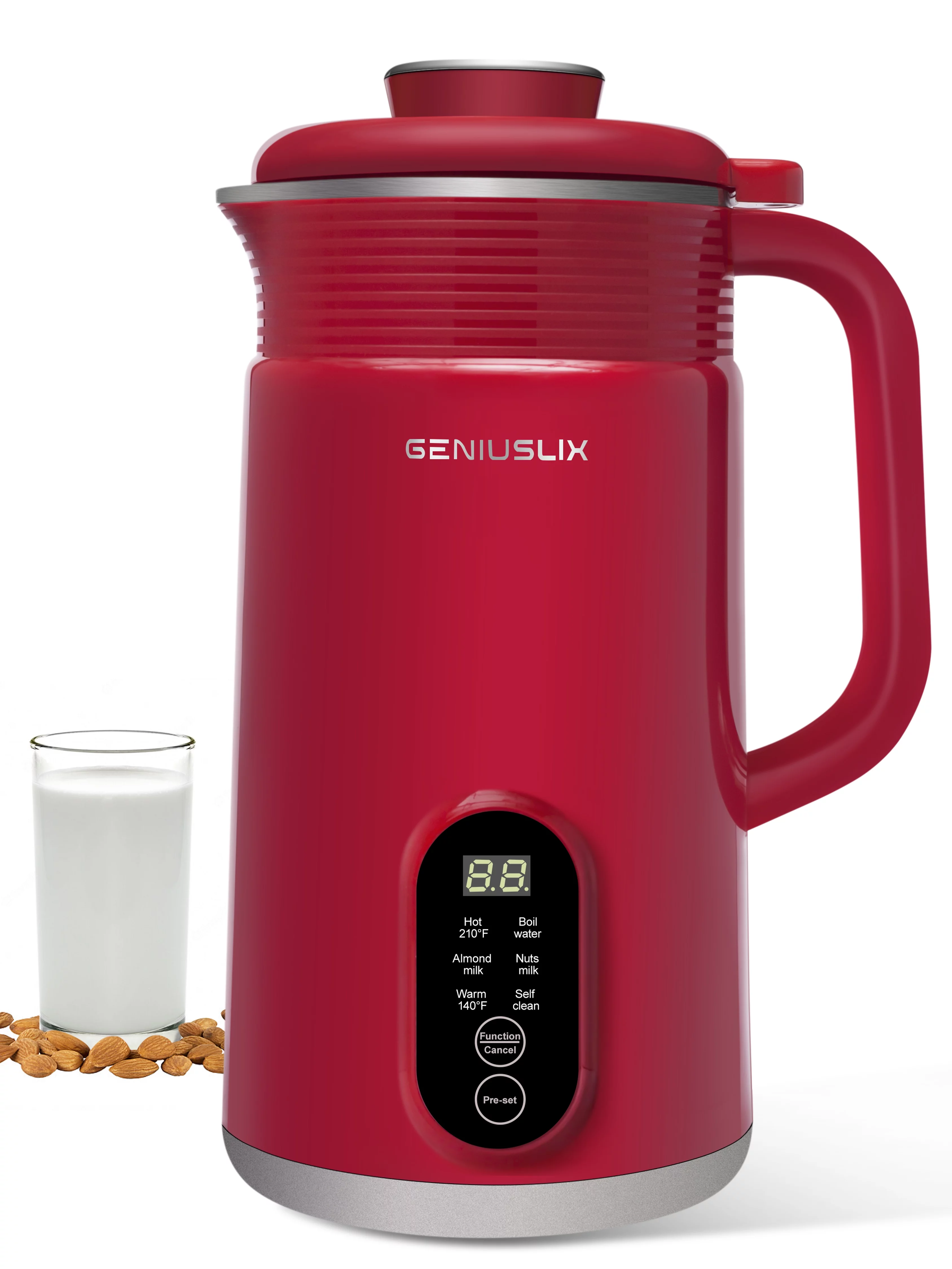 Geniuslix Automatic Vegan Nut Milk Maker Machine - Auto Clean & Temperature Control Plant Based Blender - Stainless Steel, Non-Dairy Beverages - Oat/Coconut/Soy/Cashew/Almond Milk Machine with Recipe