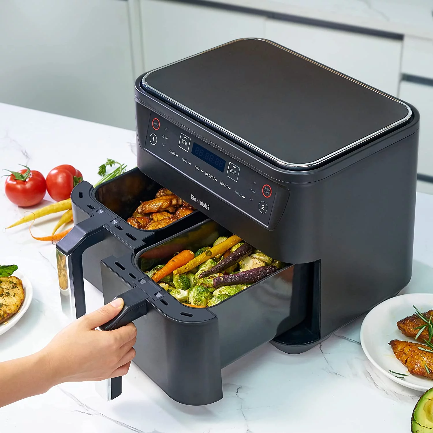 Excellent Air Fryer  8 Quart Dual Zone Air Fryers Oilless Cooker with 2 Independent Nonstick Frying Baskets  6-in-1 Cooking Functions Airfryer  Black