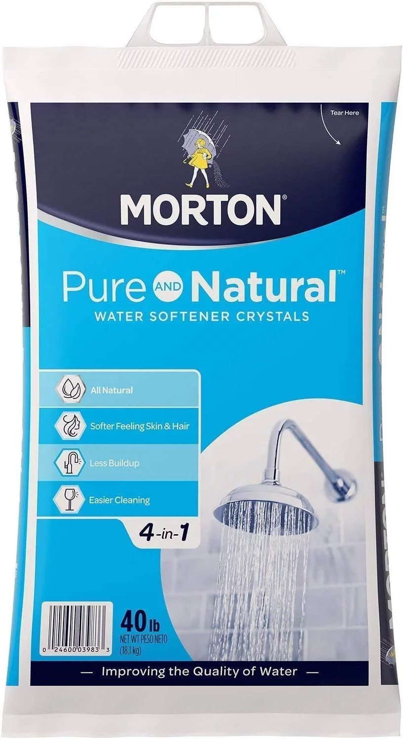 Morton Pure & Natural Salt  4 in 1 Water Softening Crystals  Soft Water Softener Salt  40 Pounds