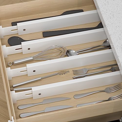 Ruichang Drawer Dividers Organizer Separators Expandable - Bamboo 4-Pack Adjustable Drawer Organization Inserts for Clothes, Kitchen Utensils, and Dresser (Bamboo,17-22'')