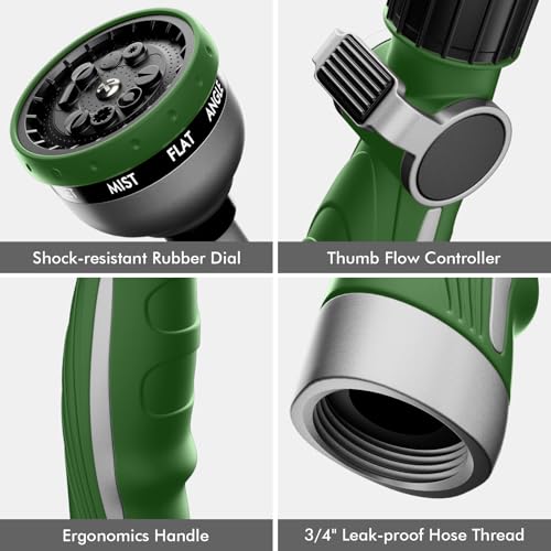 RESTMO Watering Wand Heavy Duty, Metal Garden Hose Wand with 10 Spray Patterns, 15-Inch Long Hose Nozzle Sprayer with Thumb Flow Control, Ideal to Water Hanging Baskets and Shrubs
