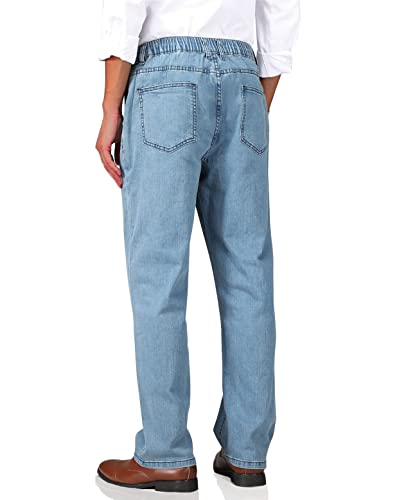 Soojun Mens Elastic Waist Jeans Relaxed Fit with Zipper and Button