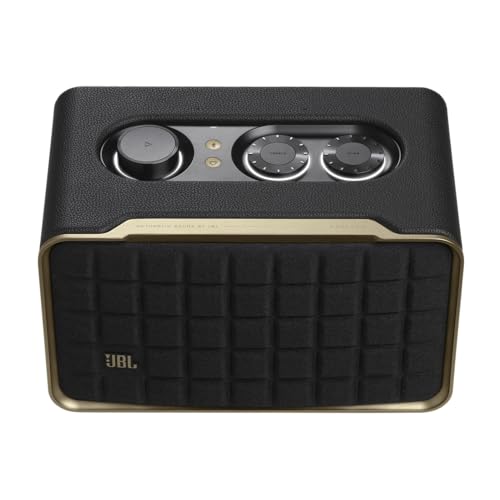 JBL Authentics 200 - Retro Style Smart Home Speaker with Built in Wi-Fi, Bluetooth and Voice Assistants, Alexa and Google Assistant, Multi-Room Playback, Automatic self tuning (Black/Gold)