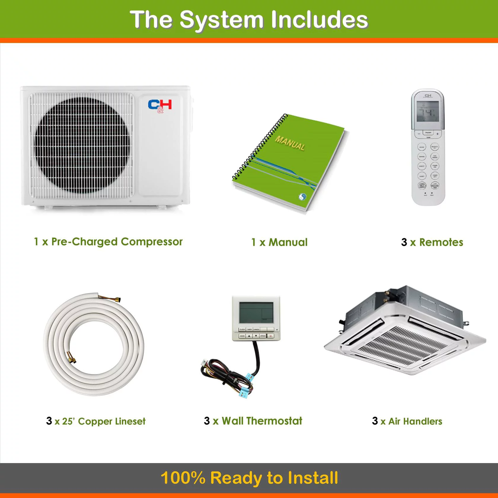 Tri 3 Zone Ductless Mini Split Ceiling Cassette Air Conditioner Heat Pump 9000 12000 12000 Includes Three Free 25ft Linesets
