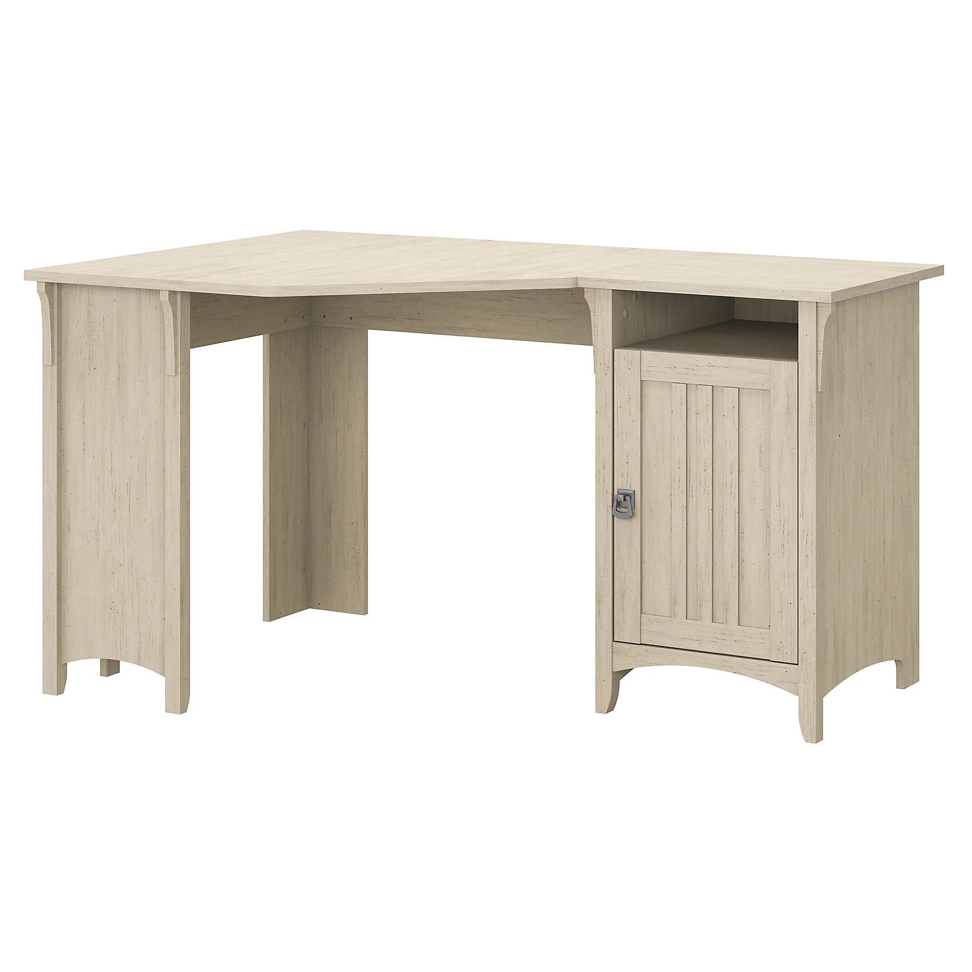Bush Furniture Salinas Farmhouse 55W Corner Computer Desk with Storage in Antique White