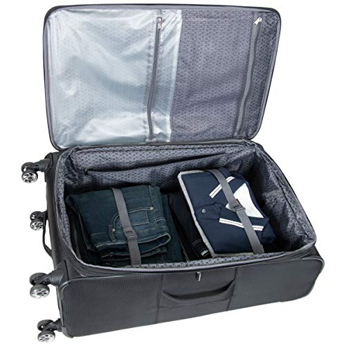 Kenneth Cole REACTION Rugged Roamer Lightweight Softside Expandable 8-Wheel Spinner Luggage, Black, 20-Inch Carry-On