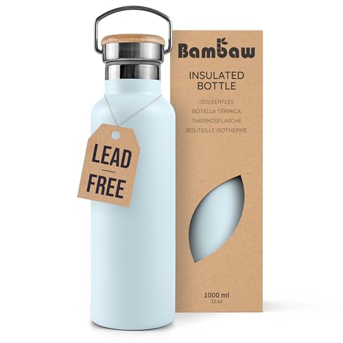 Bambaw 32 oz Water Bottle | Insulated Water Bottles | Water Bottle Stainless Steel | Insulated Travel Water Bottle | Insulated Water Bottle | Stainless Steel Water Bottles | 1 Liter Water Bottles