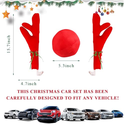 Premium Reindeer Car Kit Antlers, Nose, Auto Christmas Decorations, Premium Antlers Reindeer Kit for Cars, SUV, Vans, Trucks Windows & Grille, Universal Decor Car Accessories (Coffee)