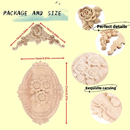 5PCS Wood Appliques Onlays Decorative for Furniture Wood Carved Onlay Bed Door Cabinet Wardrobe Furniture Long Decoration Unpainted Wood Carving Decoration,03