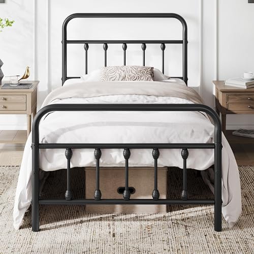 Yaheetech Classic Metal Platform Bed Frame Mattress Foundation with Victorian Style Iron-Art Headboard/Footboard/Under Bed Storage/No Box Spring Needed/Full Size Black