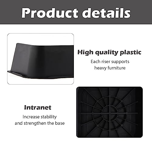 4pcs Furniture Risers,Bed Risers,Couch Risers 2or4 Inch Heavy Duty Adjustable Heights Unbreakable Heavy Duty Lifts for Risers for Sofa, Table, and Chair and Dorm Bed, Couch ,Black(size:2inch)