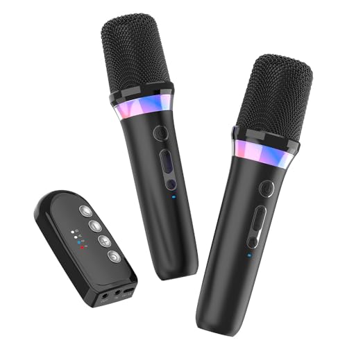 Car Karaoke Microphone,Dual Handheld Rechargeable Mic with 3.5mm Aux in and Out Receiver,Volume Control Karaoke Microphone for Singing, Speech, Home Party, YouTube/Tiktok(Black)