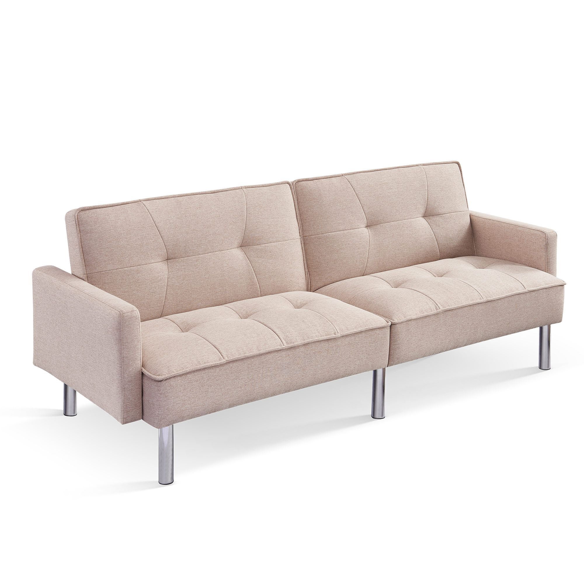 Moootto  84.6 in. Extra Long Modern Tufted Beige Fabric Futon Adjustable Sofa Bed & Folding Daybed Guest Bed, Upholstered Modern Convertible Sofa