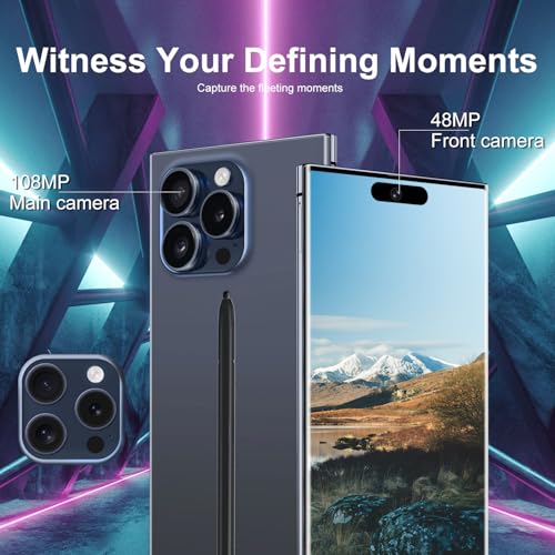 Unlocked Cell Phones Smartphones 5G Phone Android 13 Mobile Phones 8GB+256GB/7 Display/48MP+108MP Camera/6800 mAh/Dual SIM/Build-in Pen (White)